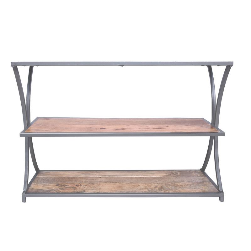 Metal Framed Three Tier Console Table with Mango Wood Shelves Brown/Gray - The Urban Port
