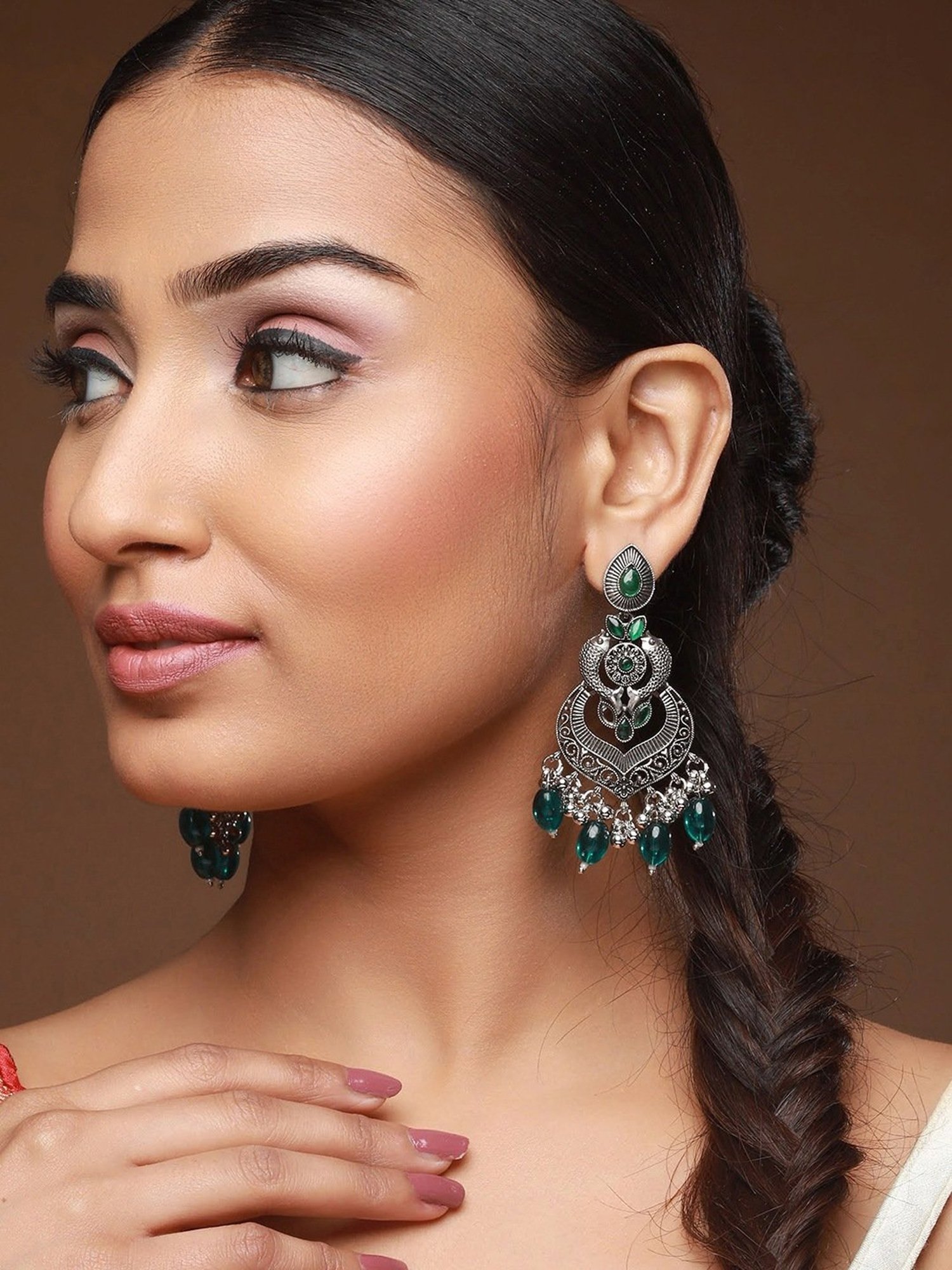 Aatmana Silver-Plated Kundan Studded Animal Shaped Chand Bali Earrings