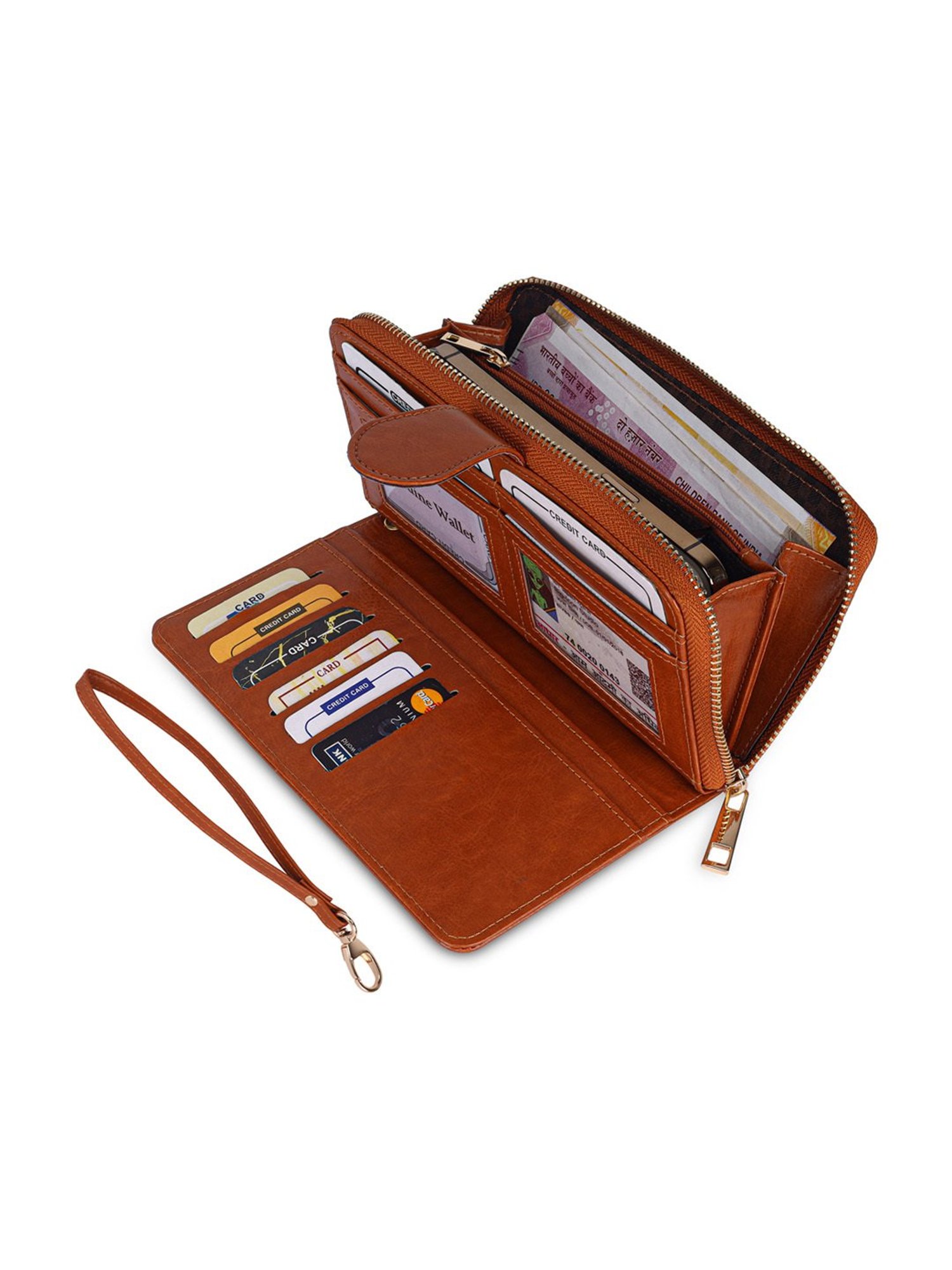 Abeeza Tan Solid Zip Around Wallet for Women