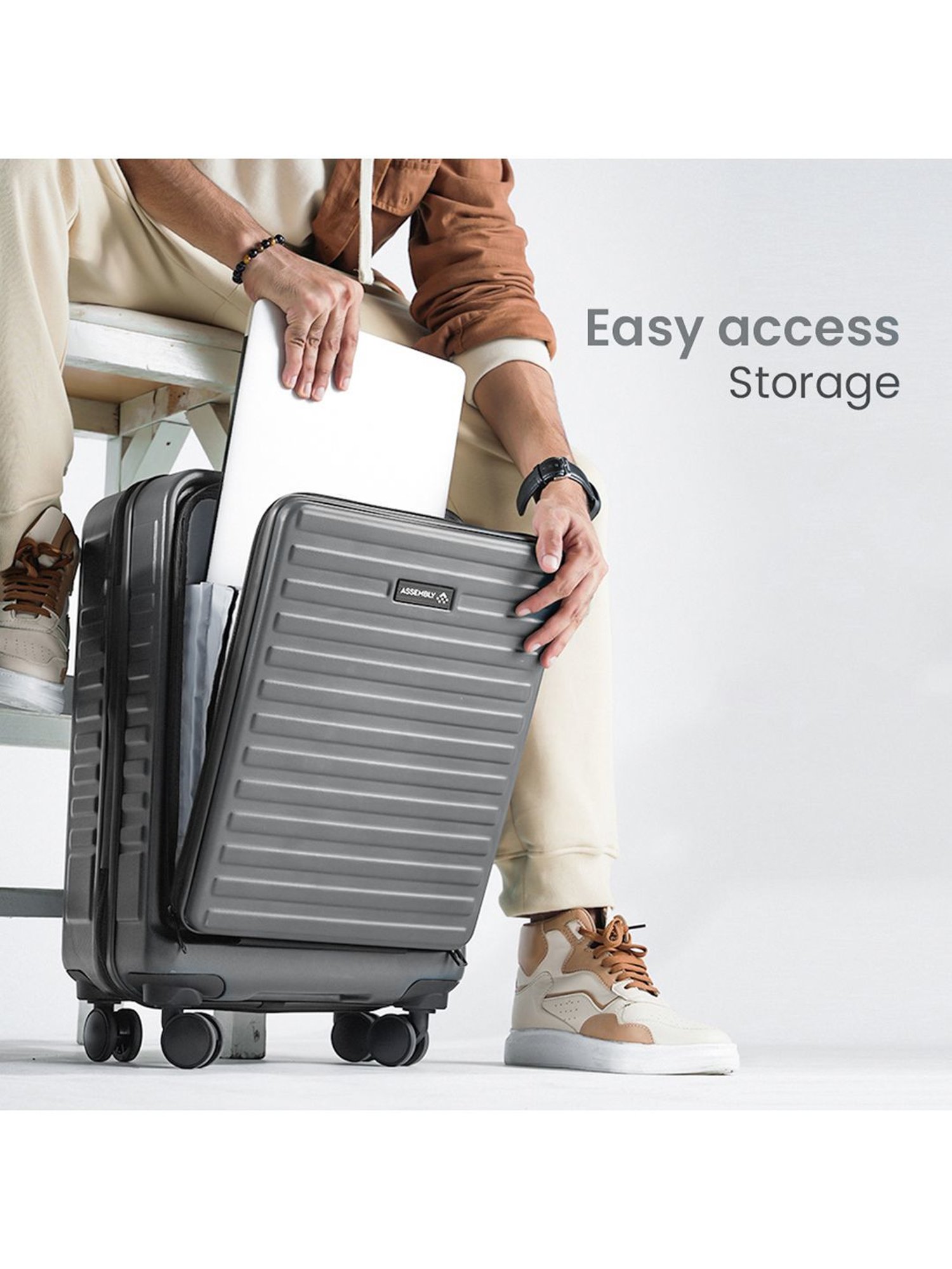 Assembly Grey Textured Trolley Bag Set of 2 - 20 inch & 24 inch