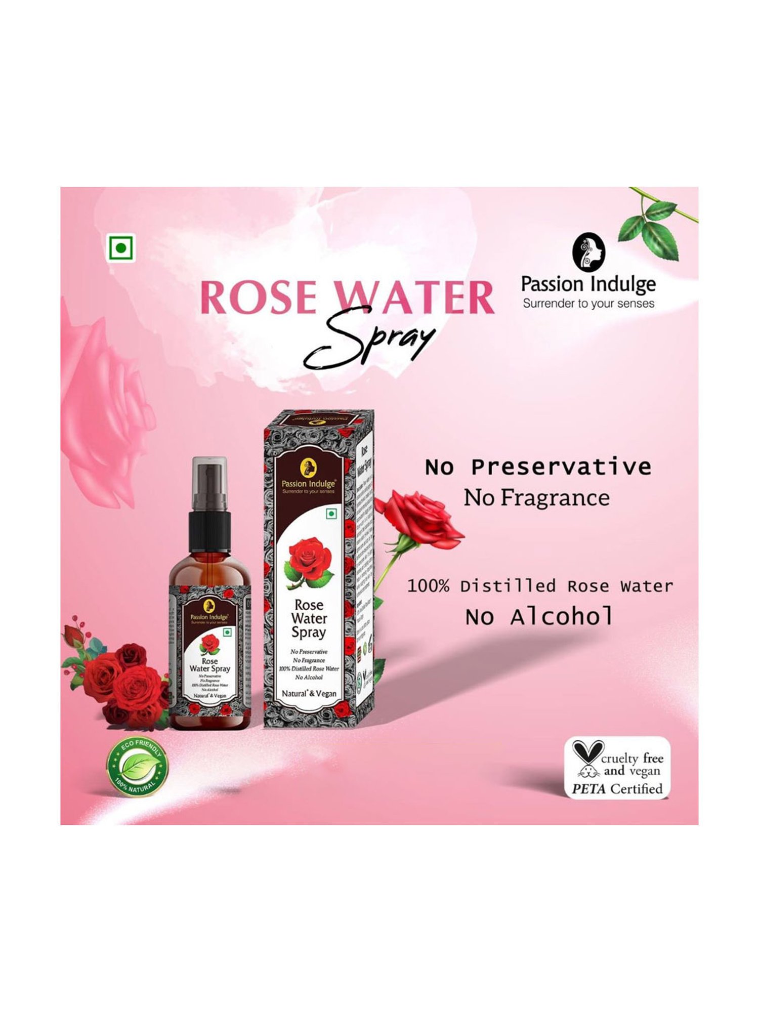 Passion Indulge Natural Rose Water Toner Facial Mist (Buy 1 Get 1 Free) - 100 ml