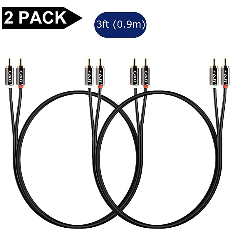 RCA Cable 2 Pack GoldPlated 2RCA Male to 2RCA Male Copper Shell Stereo Audio Cable RCA Audio Cables 3 Feet