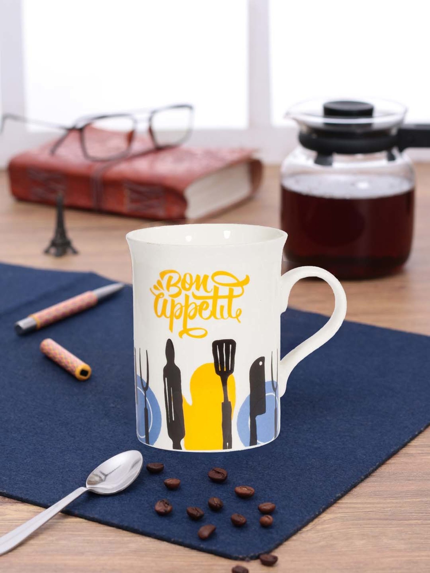 Clay Craft Think Food Multicolor Ceramic Coffee Mug (0.35 L) - Set of 1