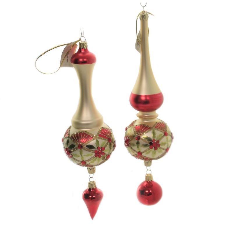 Christina's World 11.0" Set Of 2 Holly Diamonds Christmas Drop Leaves  -  Tree Ornaments