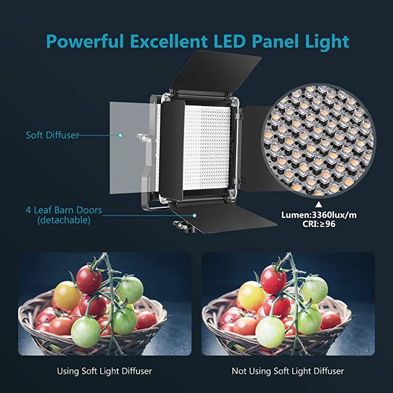 Advanced 24G 660 LED Video Light Dimmable BiColor LED Panel with LCD Screen and 24G Wireless Remote for Portrait Product Photography Studio Video Shooting with Metal U Bracket and Barndoor