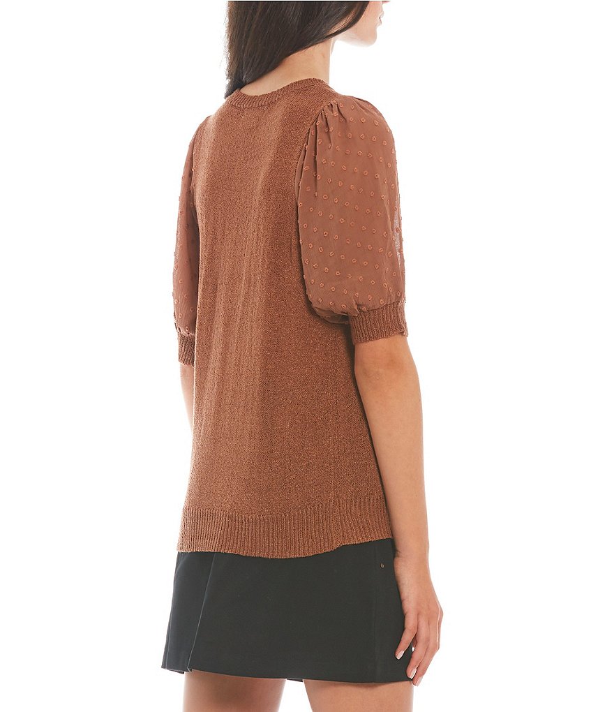 Blu Pepper Dotted Textured Elbow Sleeve Knit Top