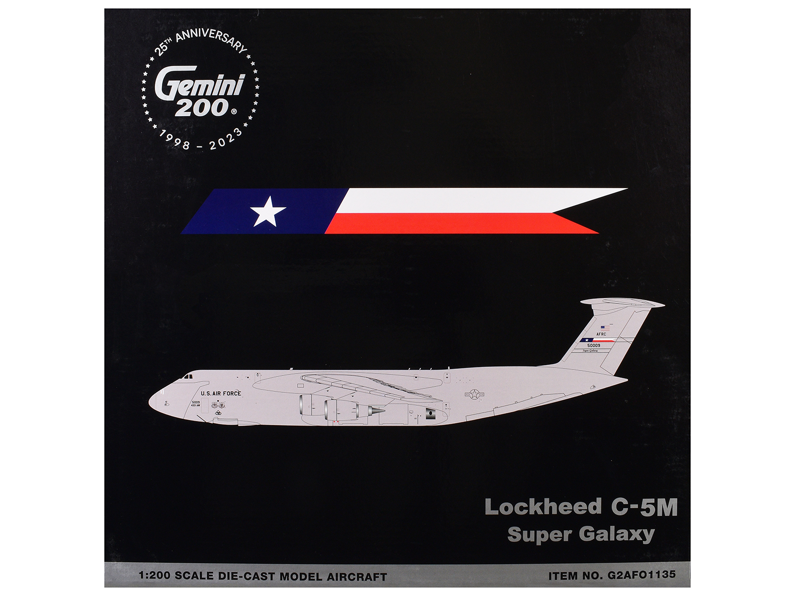 Lockheed C-5M Super Galaxy Aircraft "Lackland Air Force Base Texas" United States Air Force "Gemini 200" Series 1/200 Diecast Model Airplane by GeminiJets