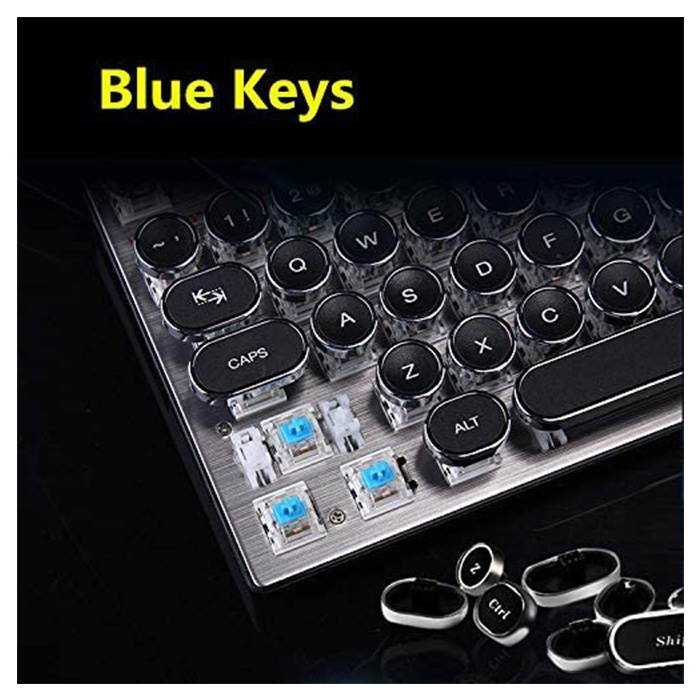 USB LED Backlit Retro Typewriter Mechanical Keyboard -Blue Switch - Round Keycaps -104 Keys Vintage Inspired Steampunk Gaming Keyboard Mechanical Gaming Keyboard for PC/Mac/Gamer/Typ