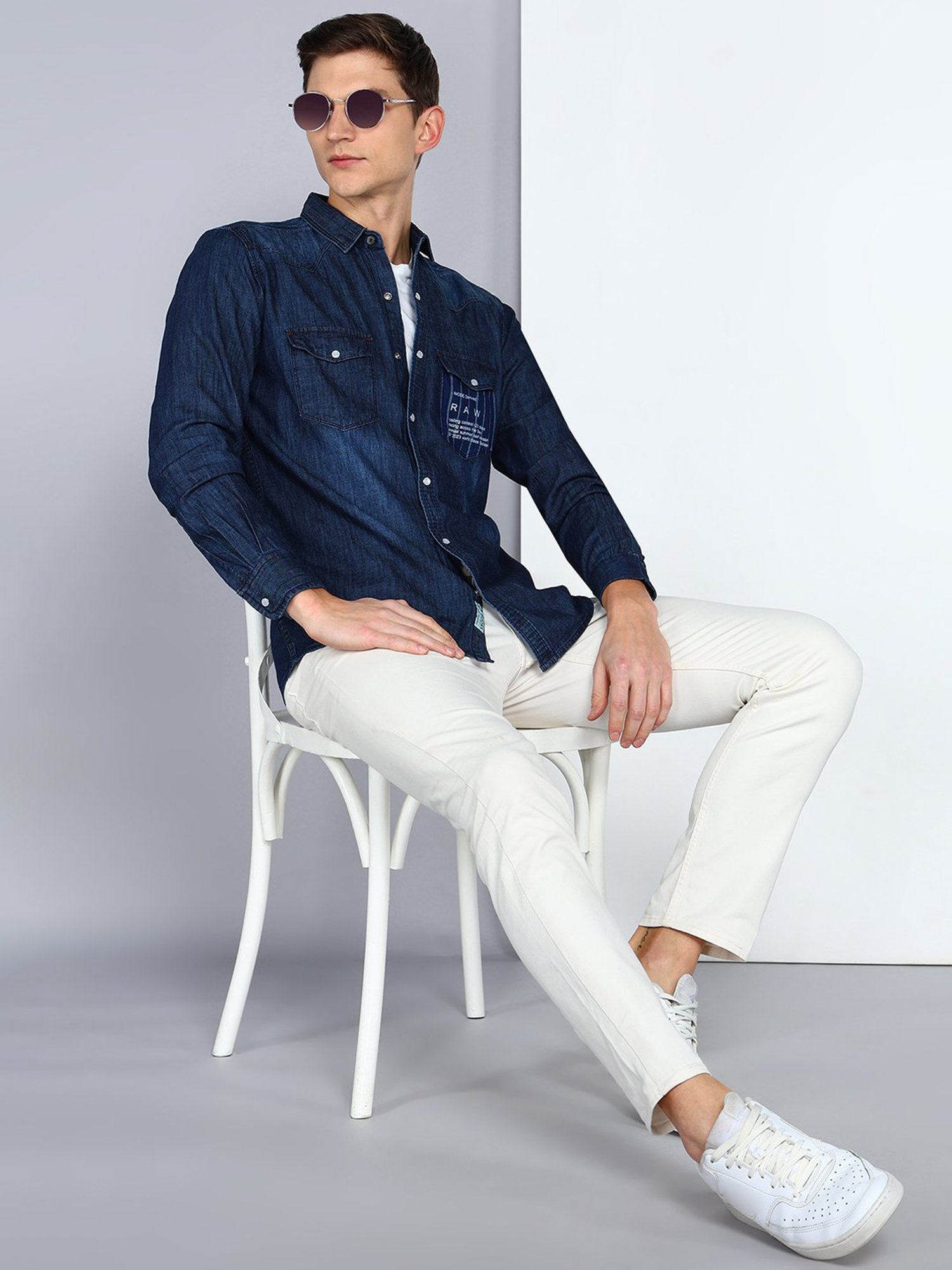 Kuons Avenue Dark Blue Slim Fit Denim Shirt