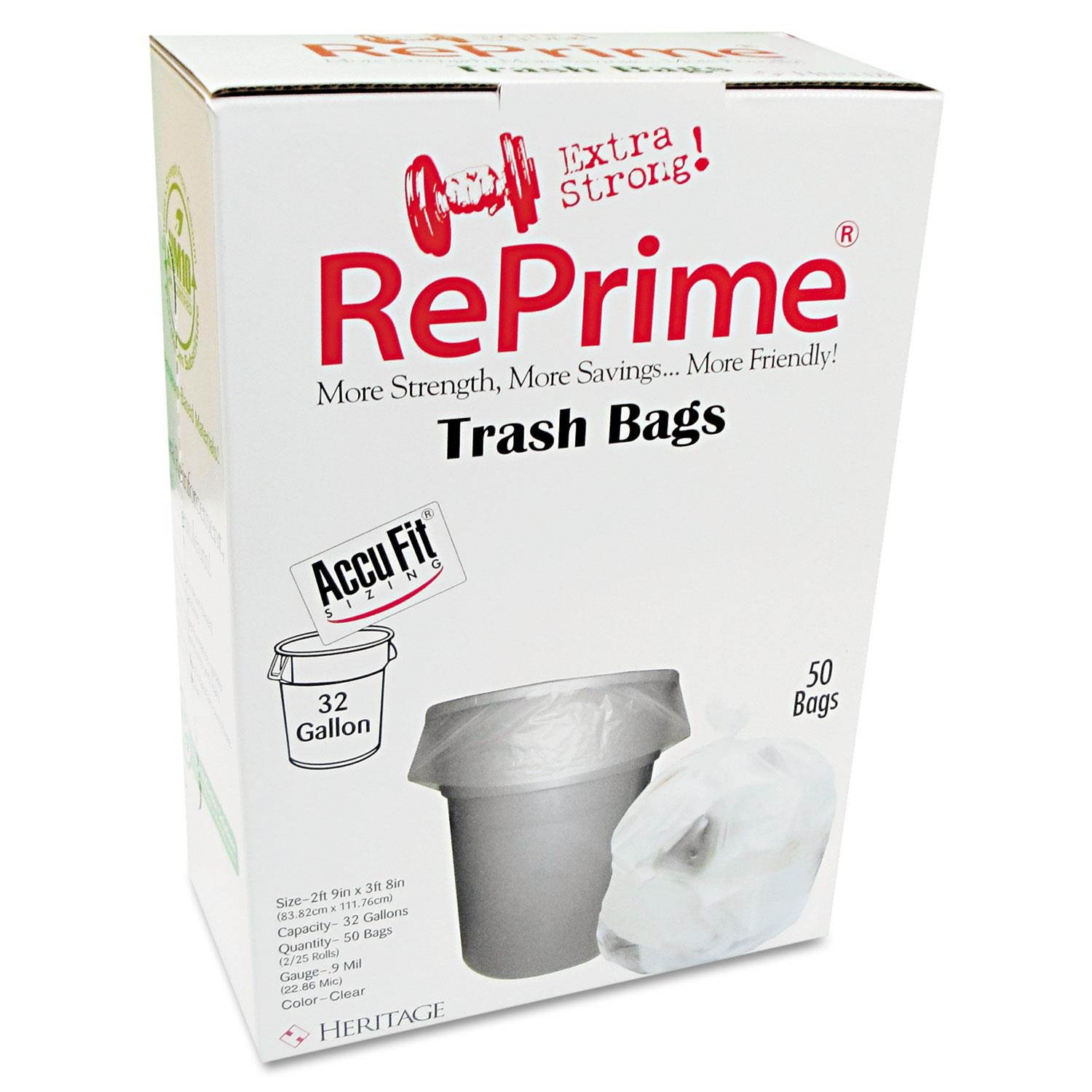 Reprime Can Liners 32gal 0.9mil Clear 33" x 44" 50/Box H6644TCRC1