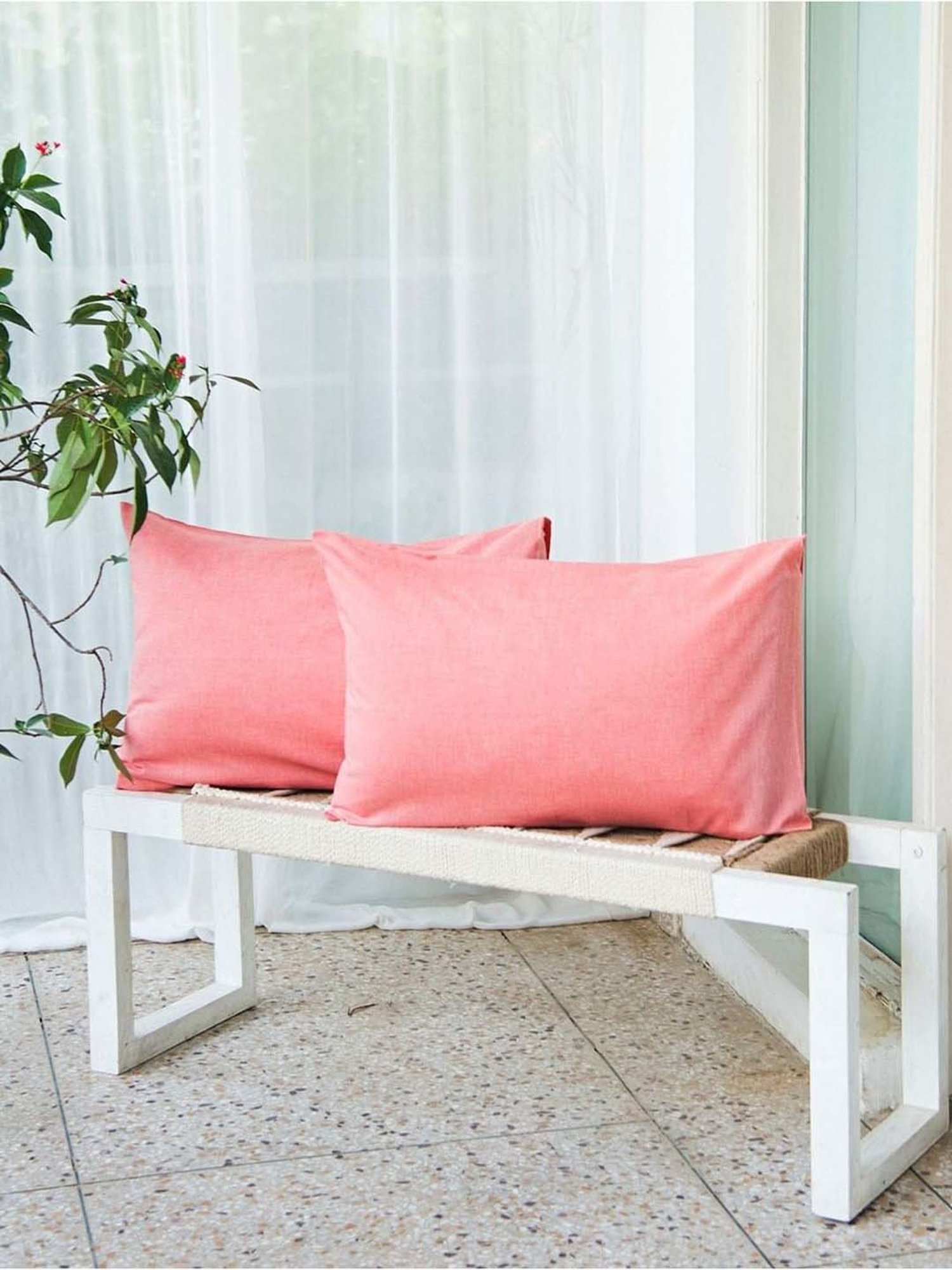 Fabindia Chambray Pink Cotton 92 TC Pillow Cover - Set of 2