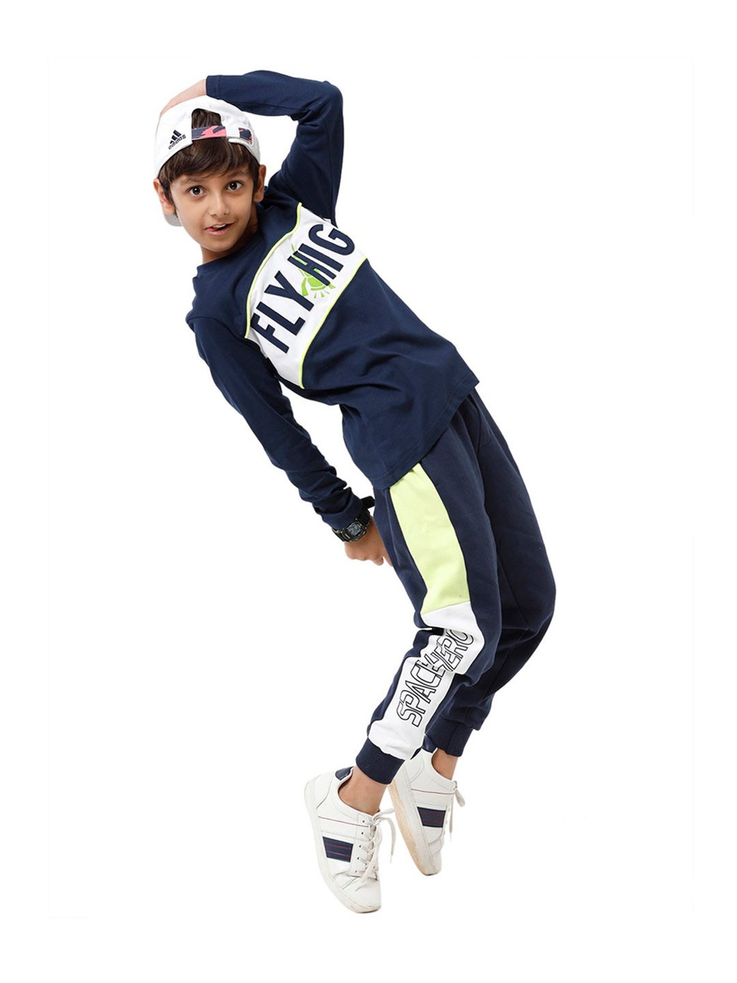 Under Fourteen Only Boys Navy & White Applique Full Sleeves T-Shirt