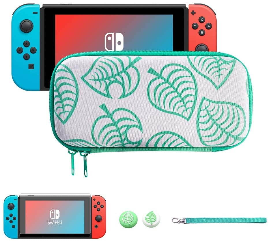 JINGDU Carrying Case for Nintendo Switch, Protective Portable Hard Shell Storage for Leaf Crossing NS Console,Travel Cover Bag with 8 Game Card Slots for Switch NS Games & Accessories for Girls Boys