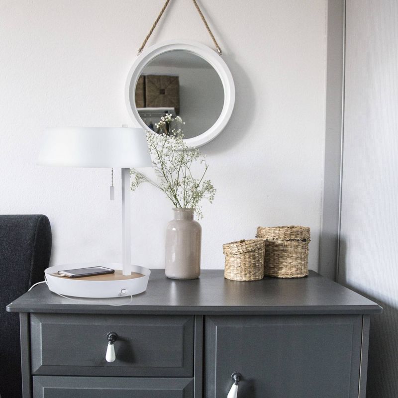 18" Hagen Table Lamp with Concave Tray with USB Port (Includes LED Light Bulb) Matte White - Globe Electric