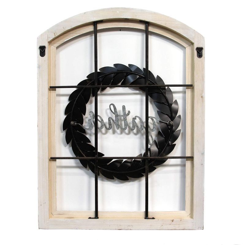 Stratton Home Decor Gather Bronze Wreath Window Wall Decor, Distressed White