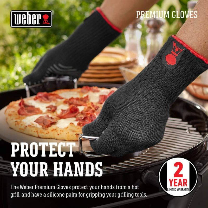 weber 6535 premium black grilling gloves, l/xl
