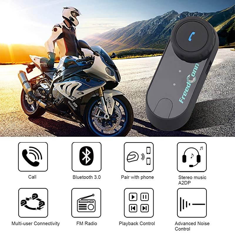 Motorcycle Communication System, T-COMVB Helmet Bluetooth Headset Intercom with Soft Corded Microphone for Motorbike Skiing (Range-800M/2-3Riders Pairing/Black)