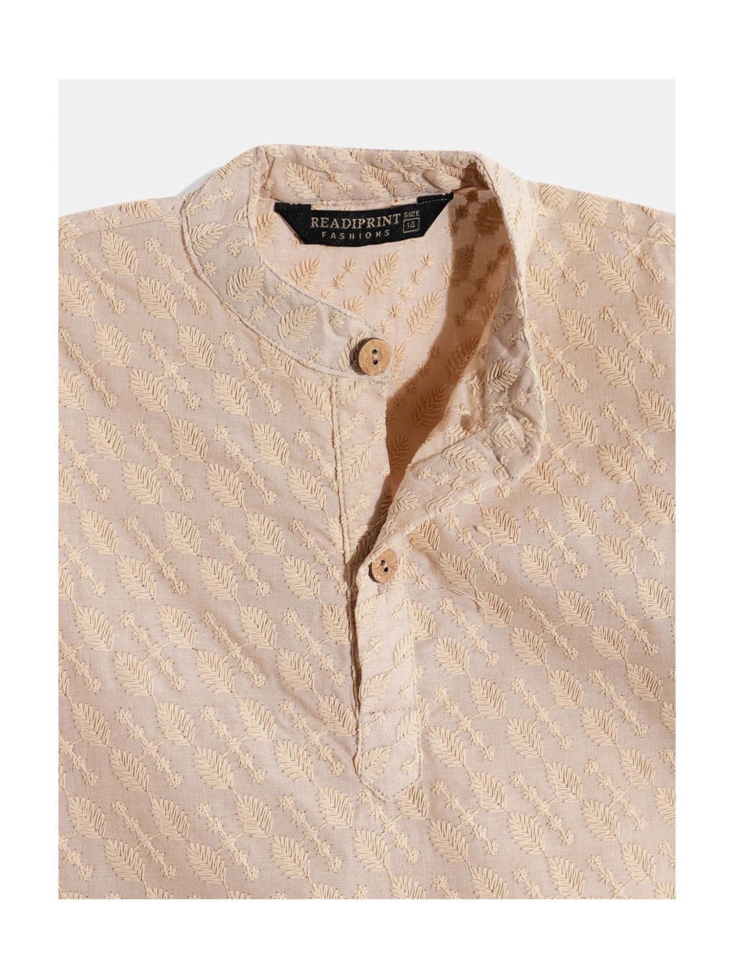 READIPRINT FASHIONS Kids Beige & White Embroidered Full Sleeves Kurta with Pyjamas