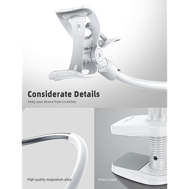 Phone Holder Bed Gooseneck Mount  Flexible Arm 360 Mount Clip Bracket Clamp Stand for Cell Phone 11 Pro XS Max XR X 8 7 6 Plus 5 4 Galaxy S10 S9 S8 S7 S6 Overall Length 334InWhite