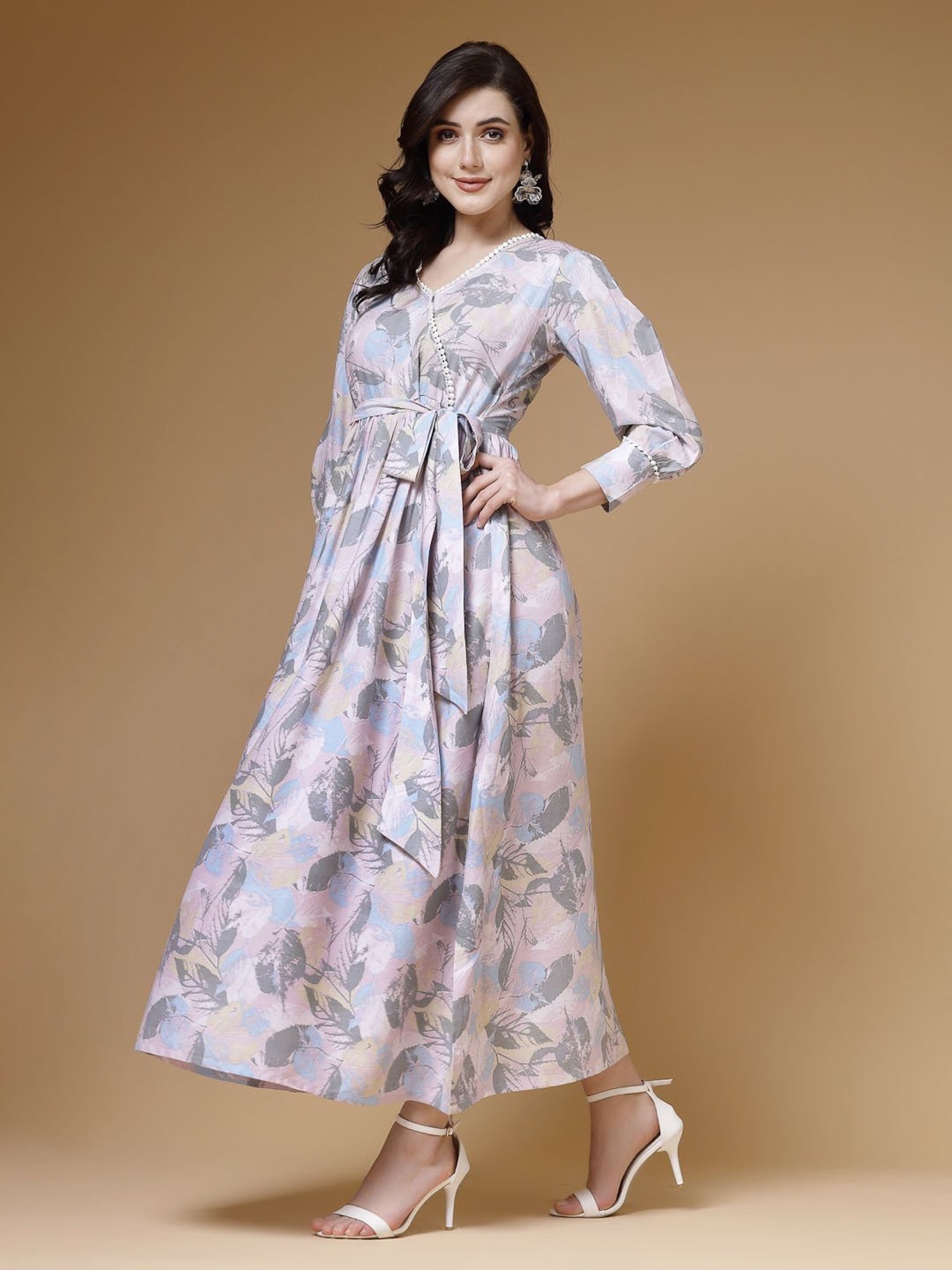 Indibelle Pink Printed Ethnic Dress