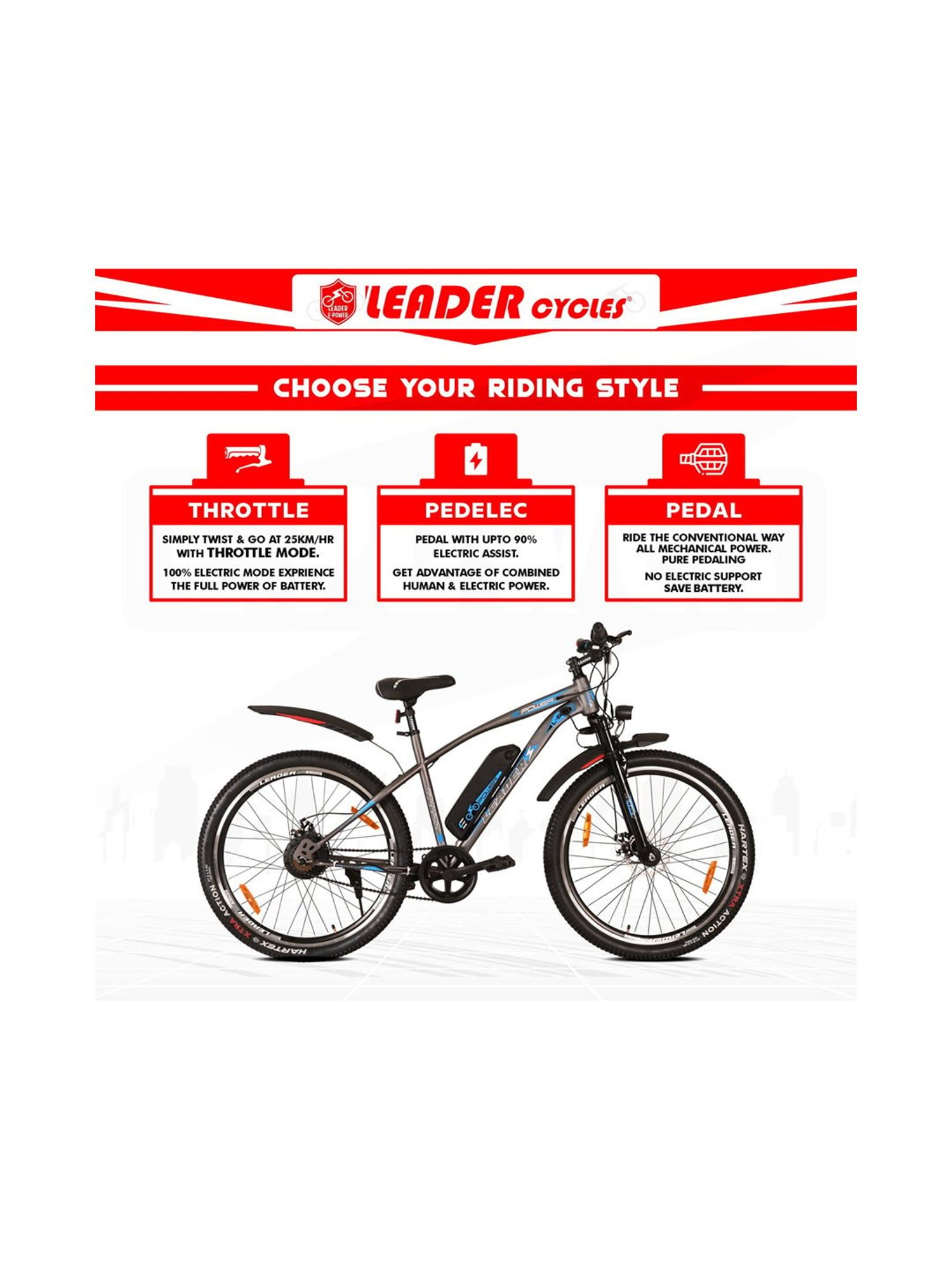 Leader E-Power Bicycles (Grey) Size - 27.5T