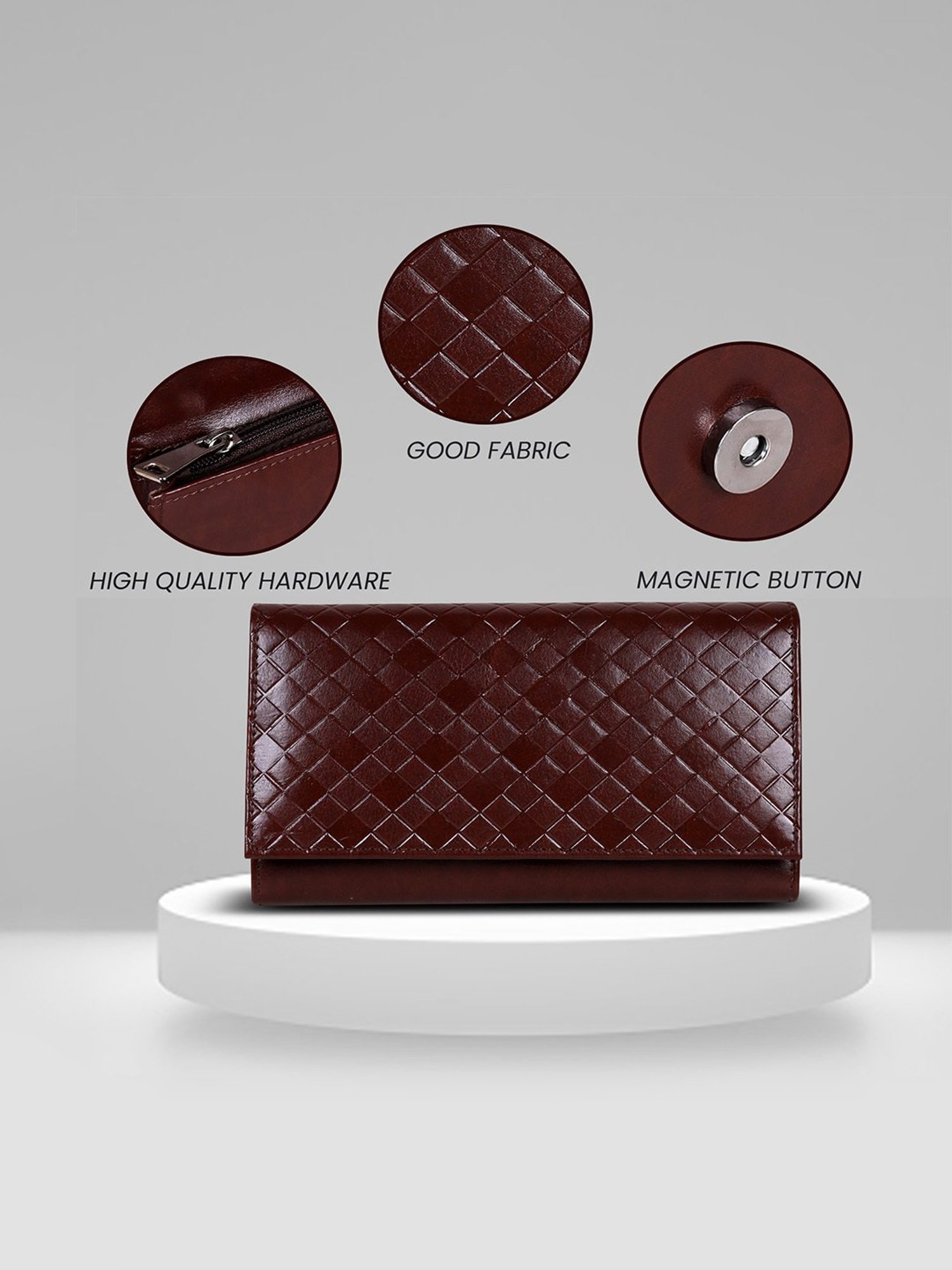 Abeeza Brown Textured Leather Large Clutch