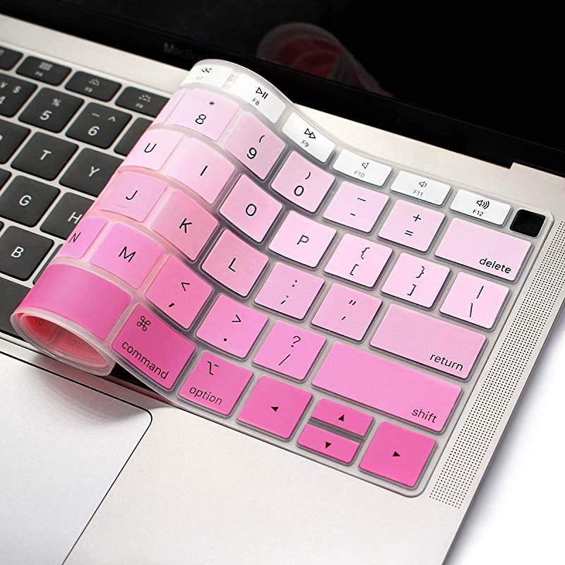 Pink Gradient Keyboard Cover Ultra Thin Silicone Keyboard Skin for 2019 2018 MacBook Air 13Inch A1932 US Version Keyboard Accessories Protector NOT FIT 2020 Air 13Inch Ombre Pink