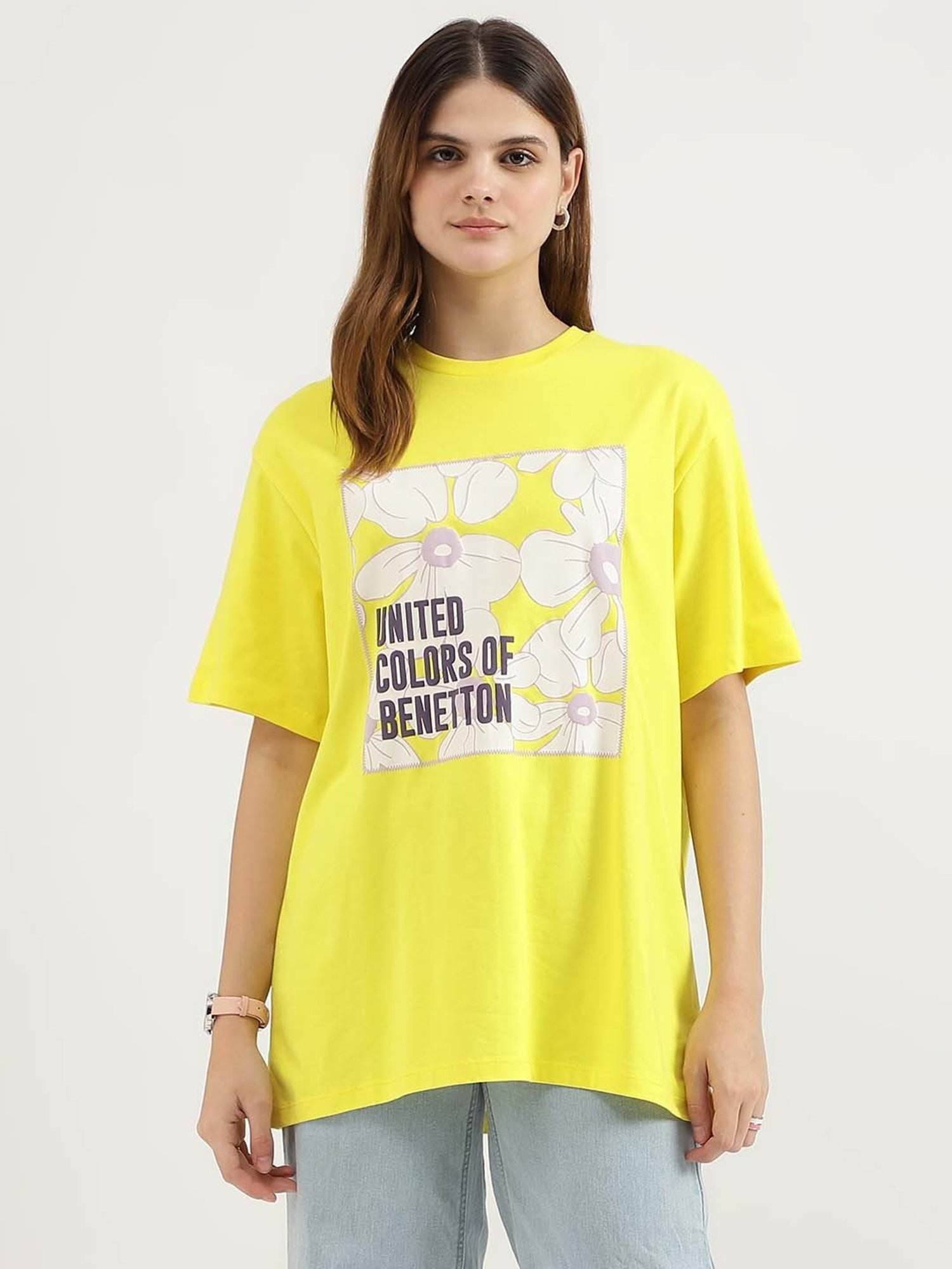 United Colors of Benetton Yellow Cotton Printed T-Shirt