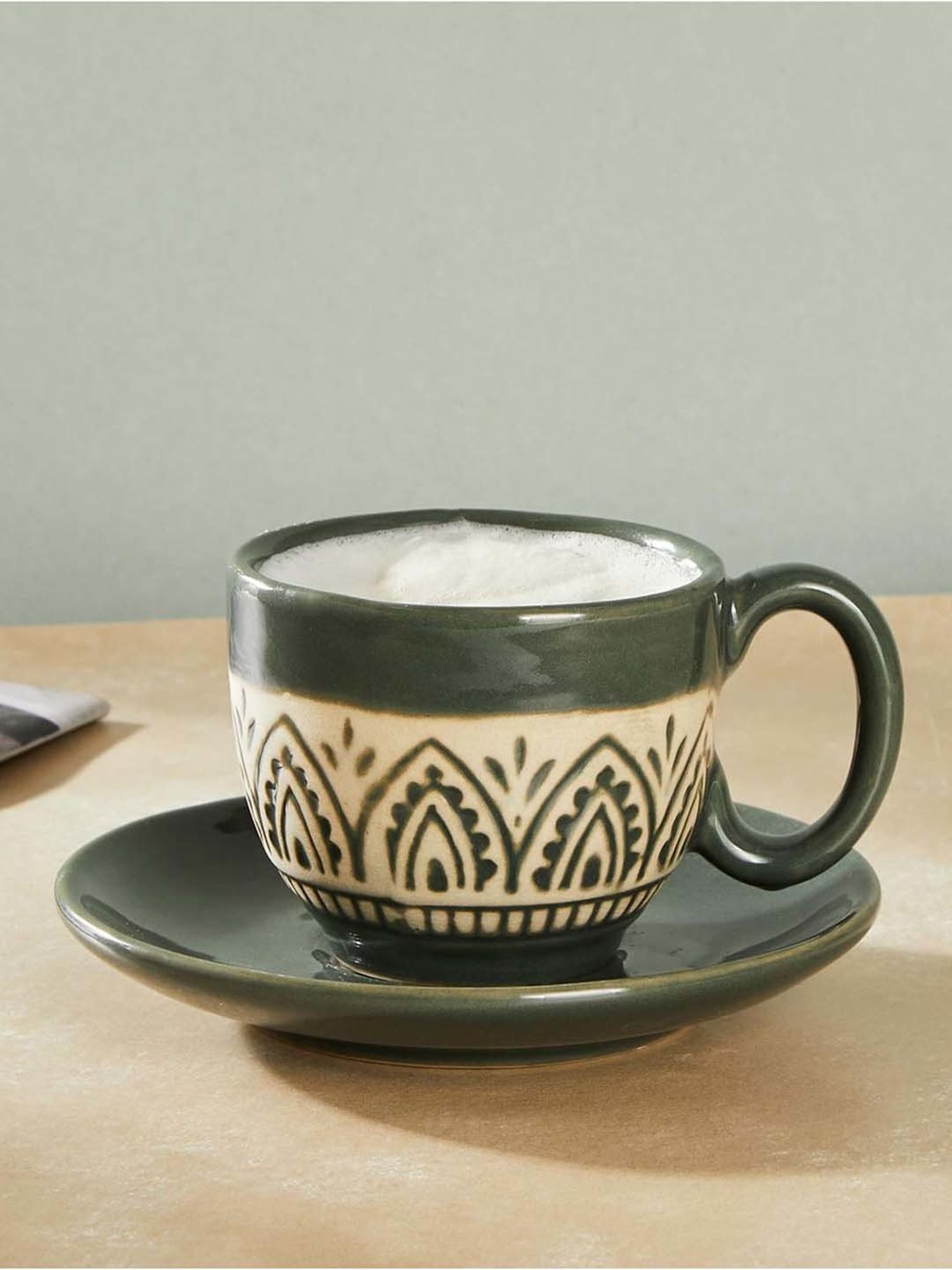 Fabindia Olive Ceramic Leela Cup & Saucer (0.2 L)