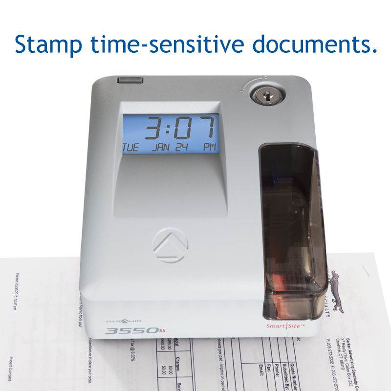 Pyramid Time Systems, Model 3550SS SmartSite Time Clock and Document Stamp, Patented SmartSite LED Linear Light Guide, Includes 25 time Cards, Ribbon, 2 Security Keys and User Guide, Made in USA