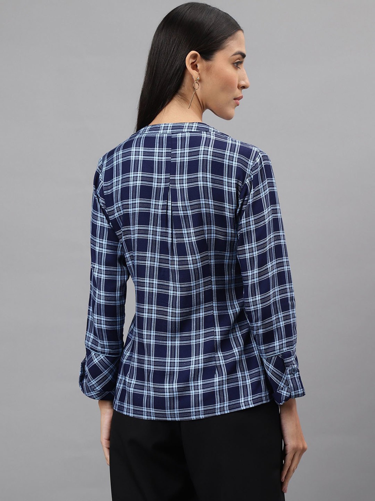 Latin Quarters Navy Check Top