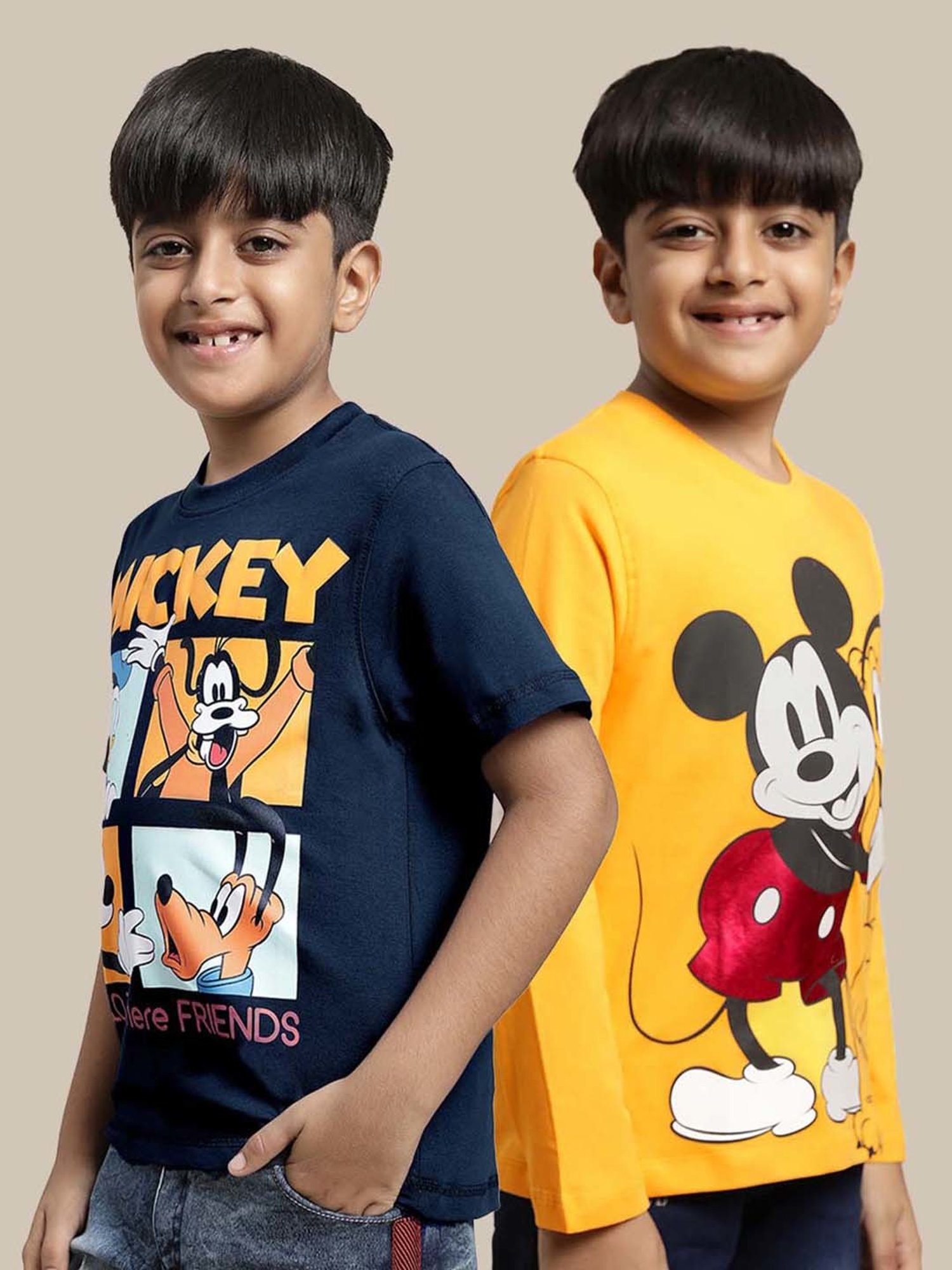 Kidsville Yellow & Navy Cotton Printed T-Shirt