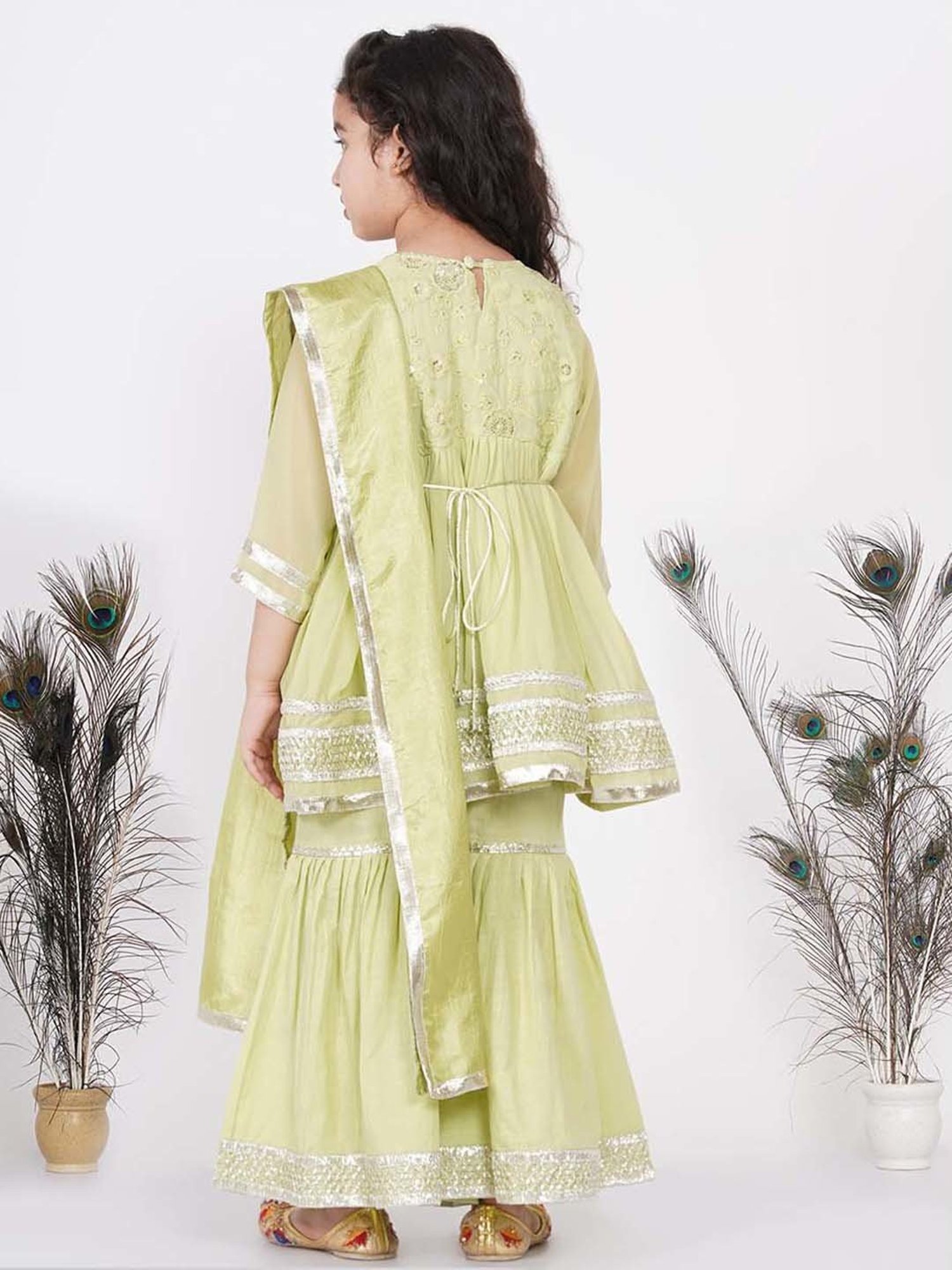 Little Bansi Kids Green Embroidered Kurta Set