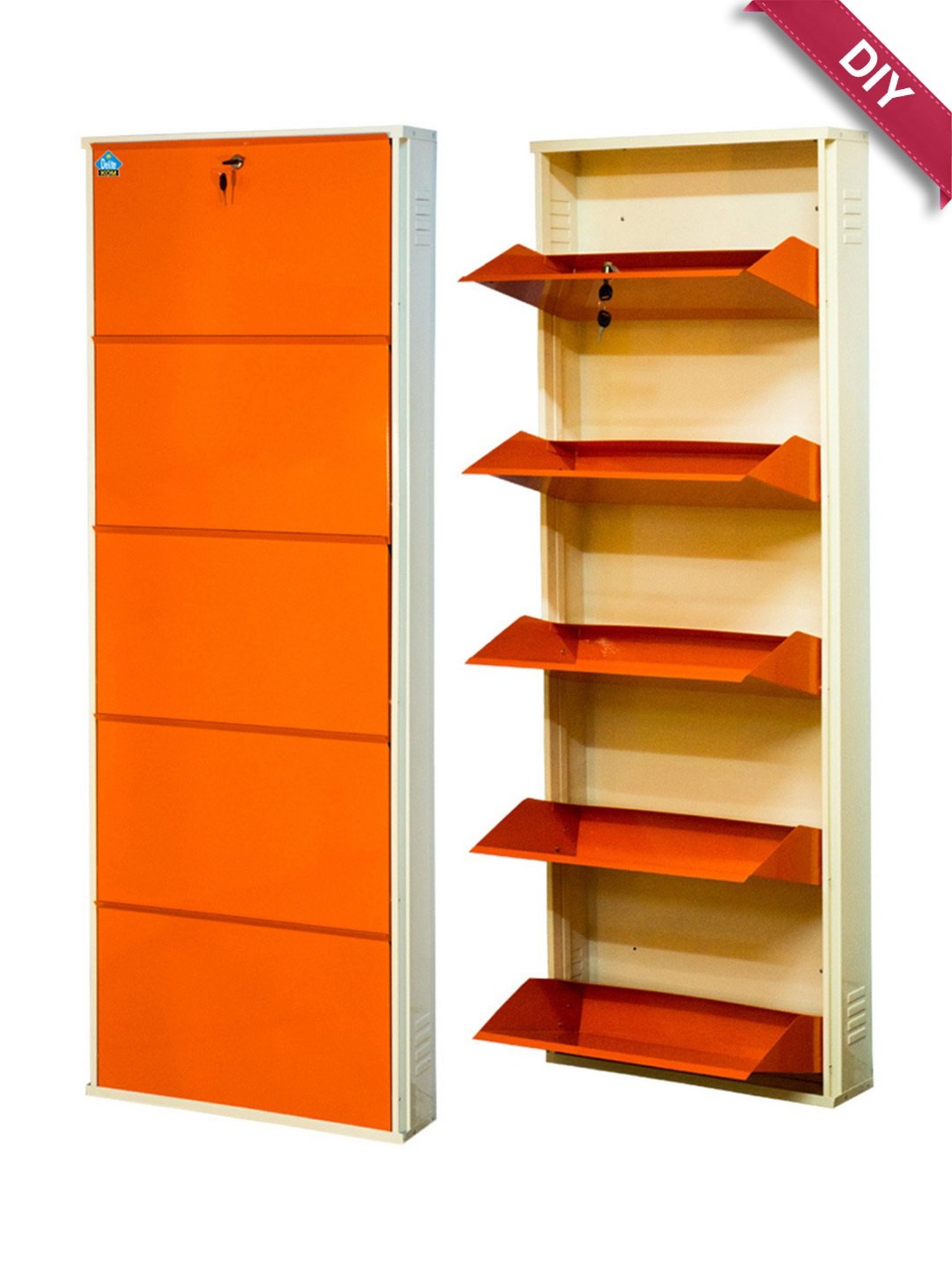 Delite Kom Metal Shoe Rack - 24" 3 Shelf, Ivory Green, PowderCoat, Wall Mount, DIY