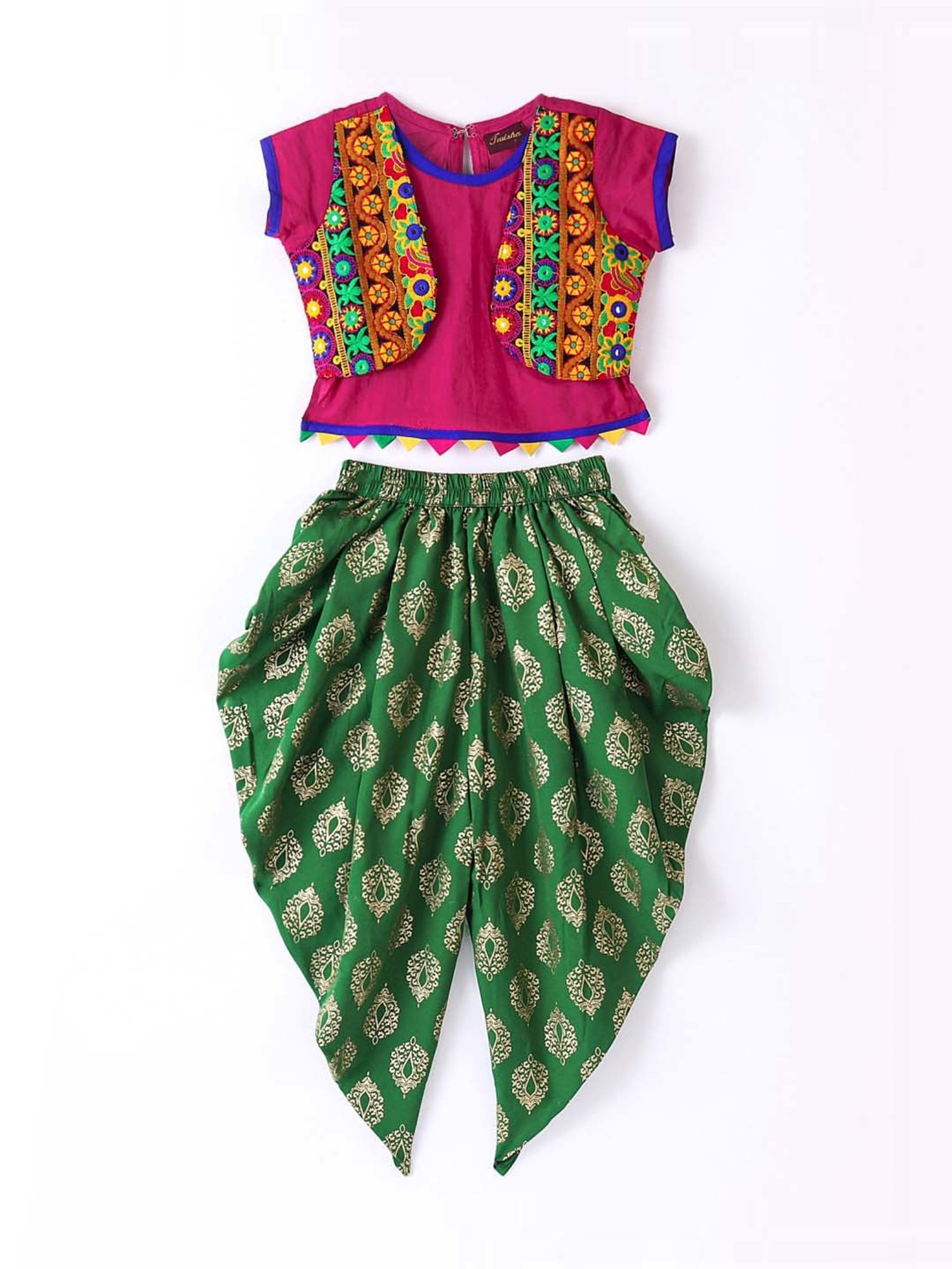 TWISHA Kids Pink & Green Embroidered Top Set