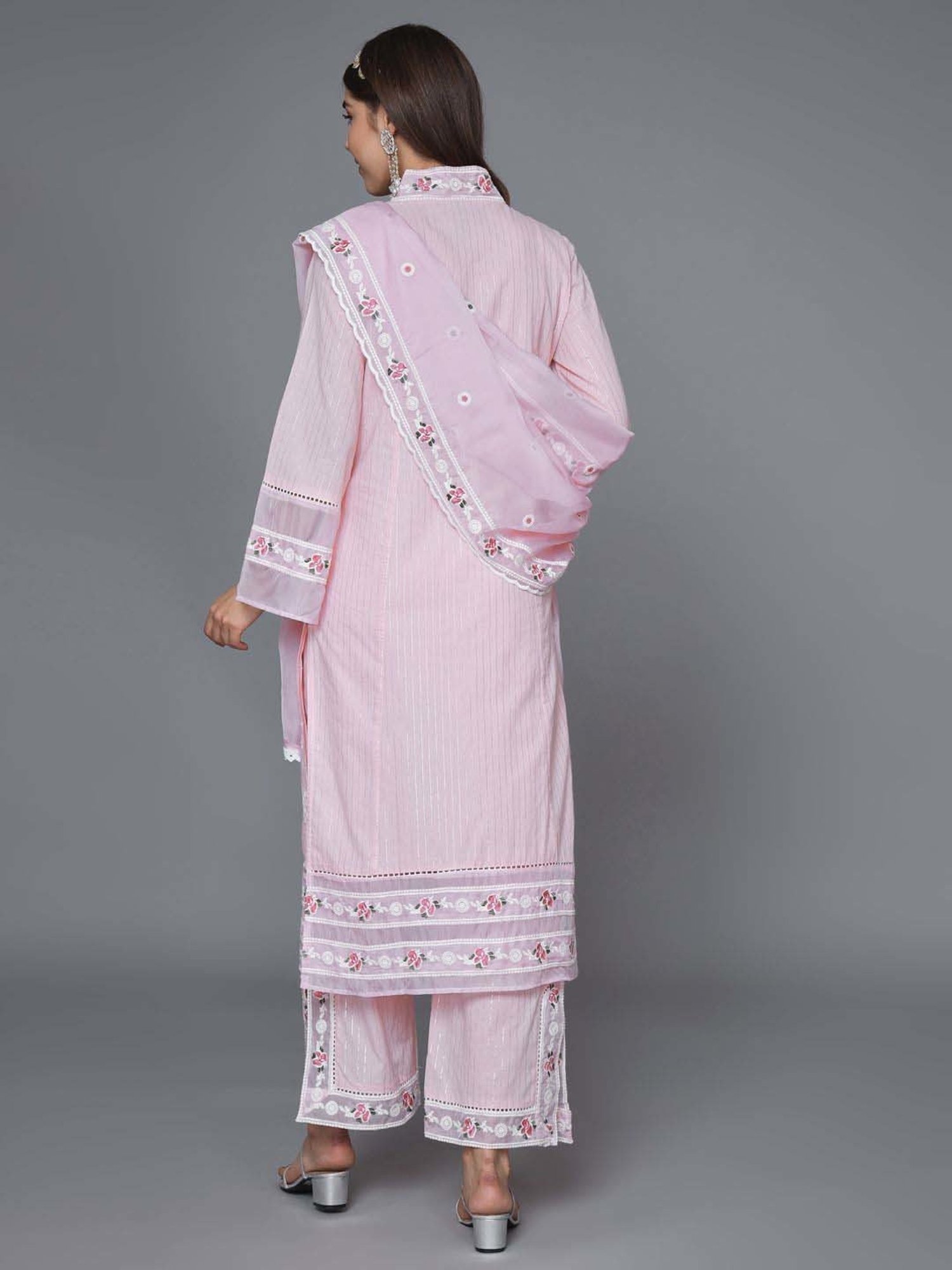 Heeposh Pink Cotton Embroidered Kurta Palazzo Set With Dupatta