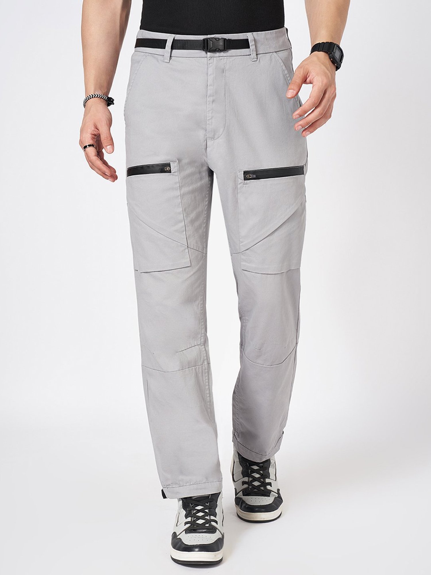 Street 808 by Pantaloons Gray Dawn Cotton Regular Fit Solid Trackpant