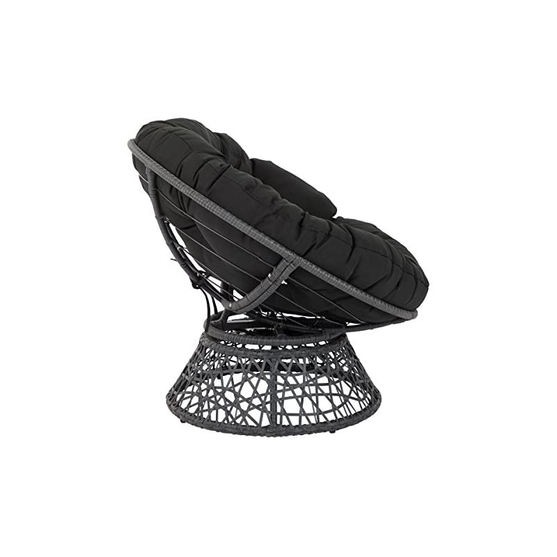 Home Furnishings Wicker Papasan Chair with 360-Degree Swivel, Grey Frame with Black Cushion