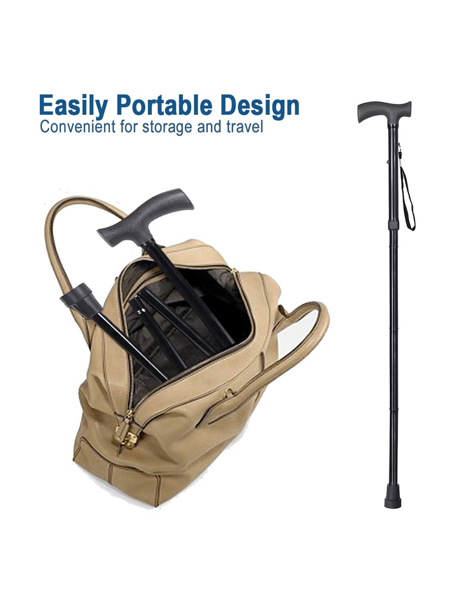 MCP Jindal 4 Folding Sections Folding Walking Stick (Black)