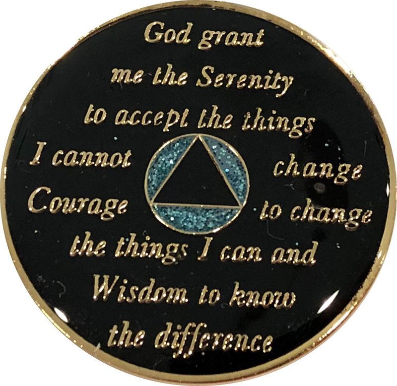 7 Year AA Medallion Aqua Glitter Tri-Plate Bling Bling Chip
