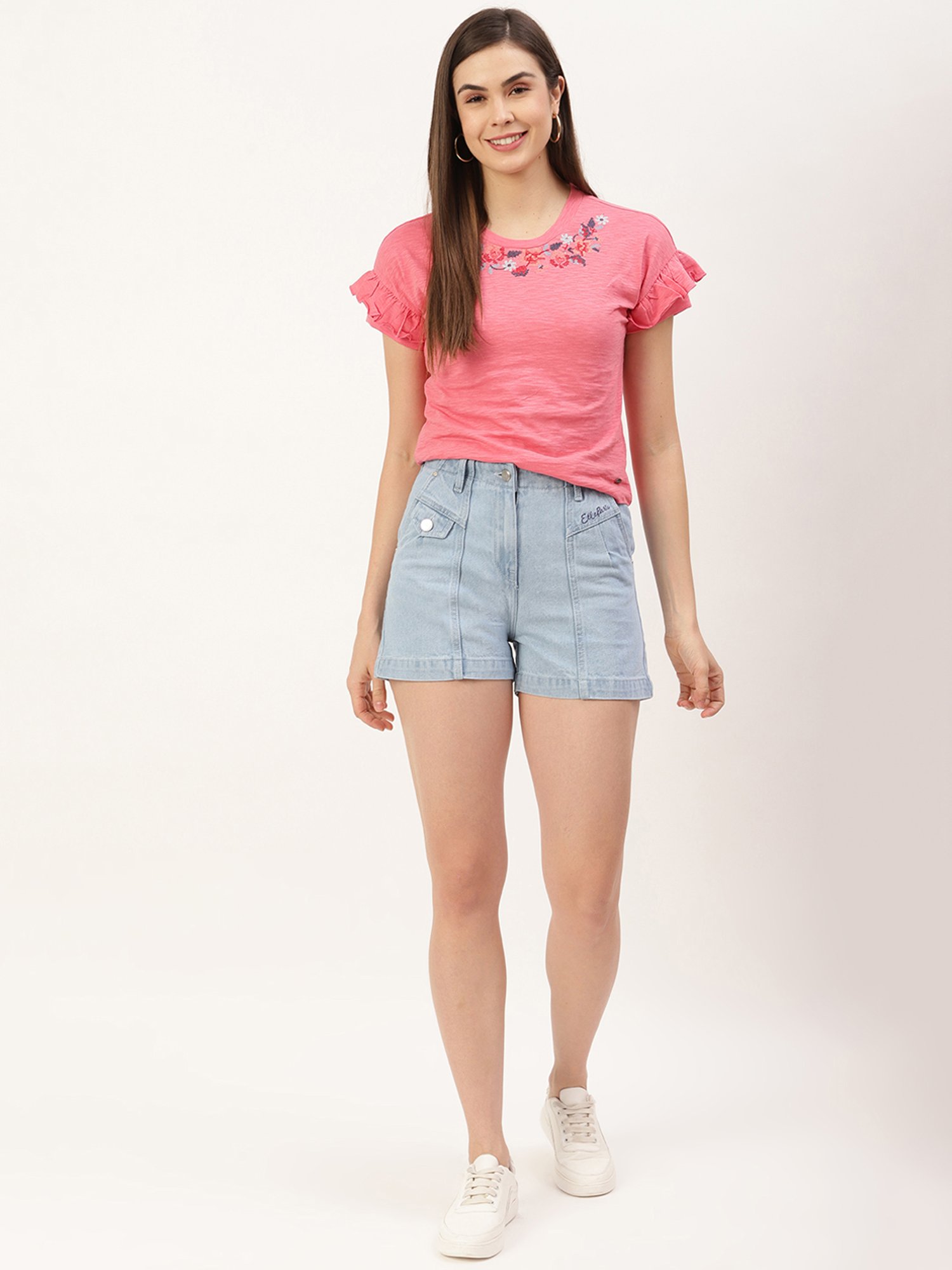 Elle Blue Relaxed Fit Denim Shorts