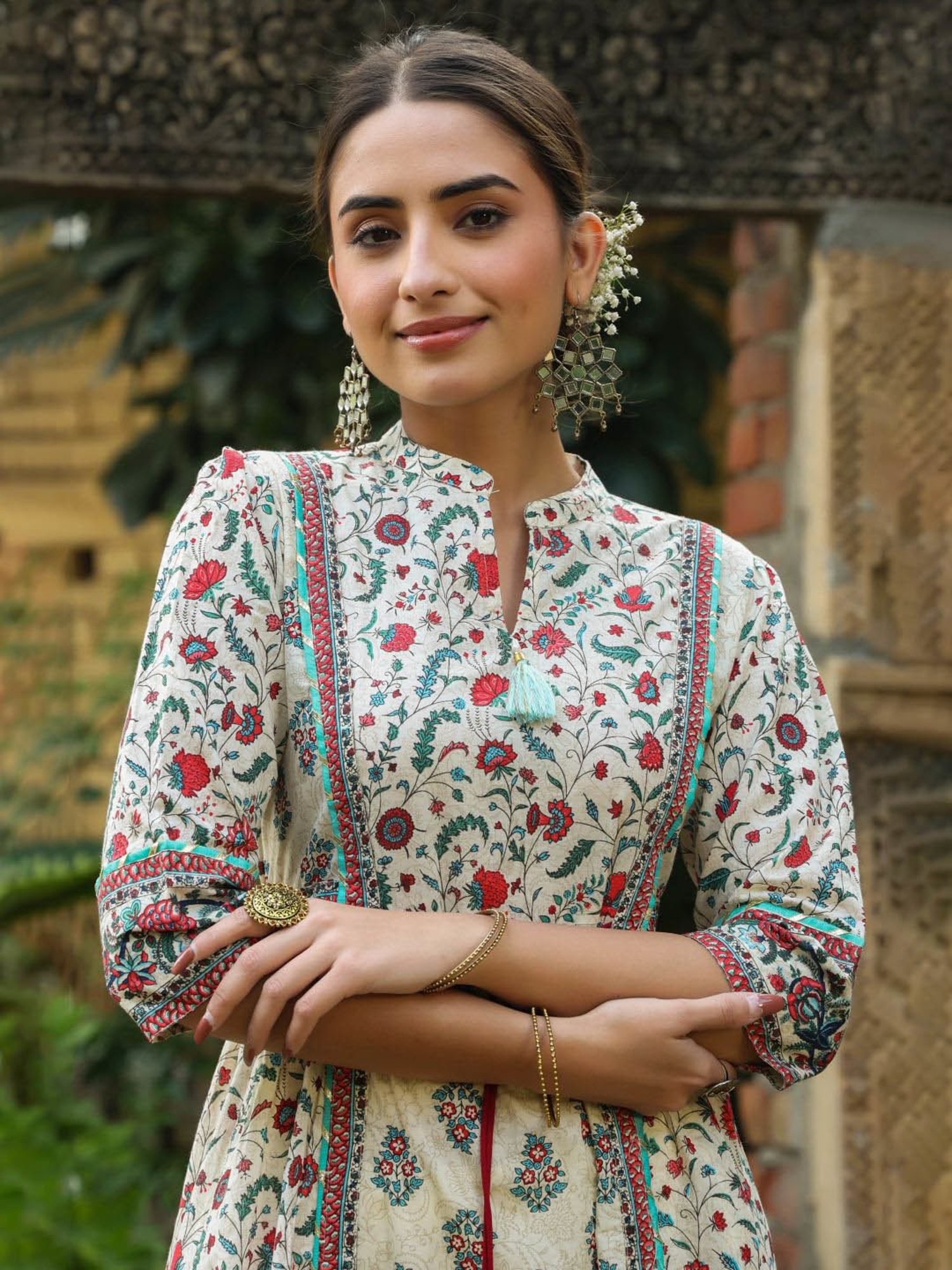 Saffron Threads Black Printed Straight Kurta