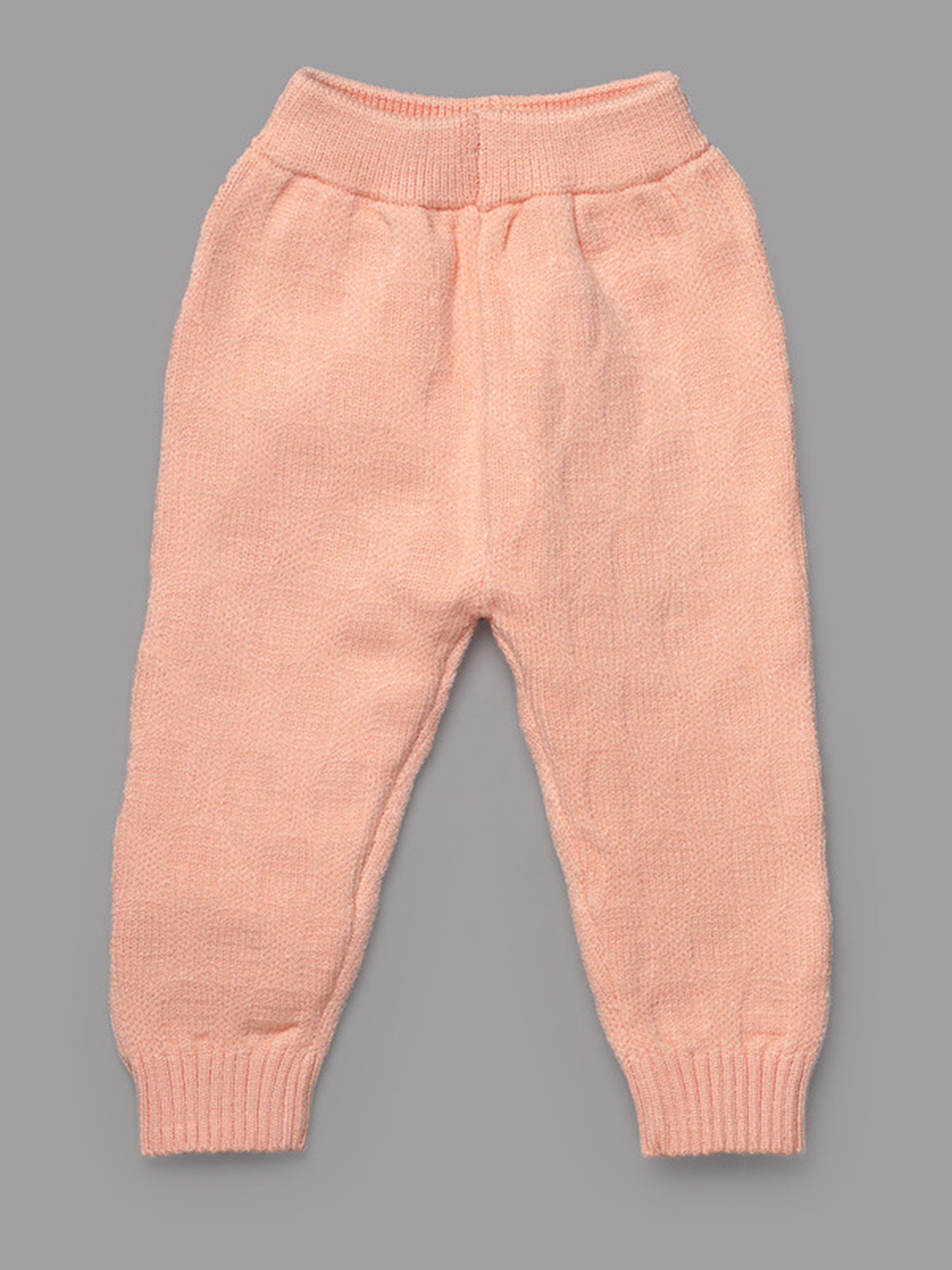 NEUDIS Girls Peach & Cream Self Design Full Sleeves Sweatshirt with Joggers