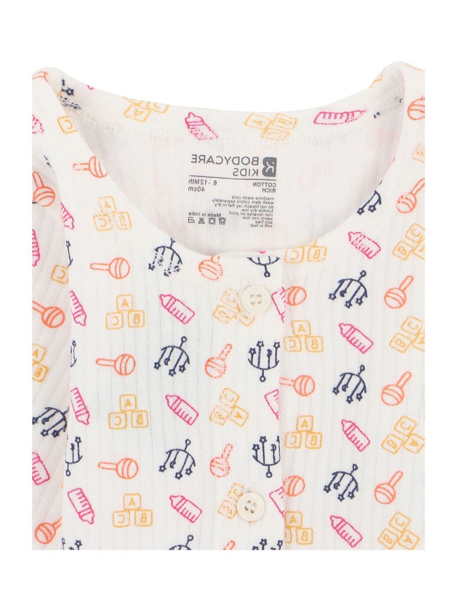 Bodycare Kids White & Yellow Cotton Printed Full Sleeves T-Shirt Set