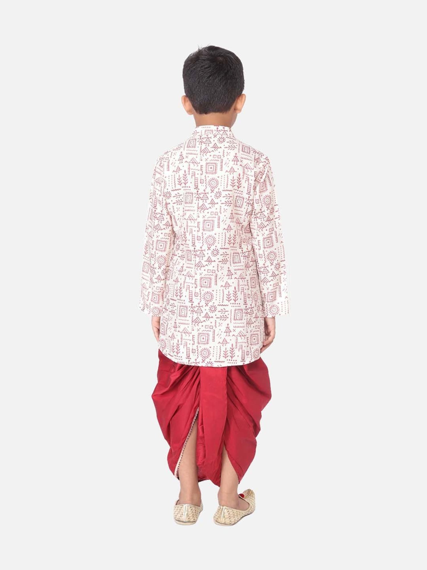 TABARD Kids Red & White Cotton Printed Kurta Set