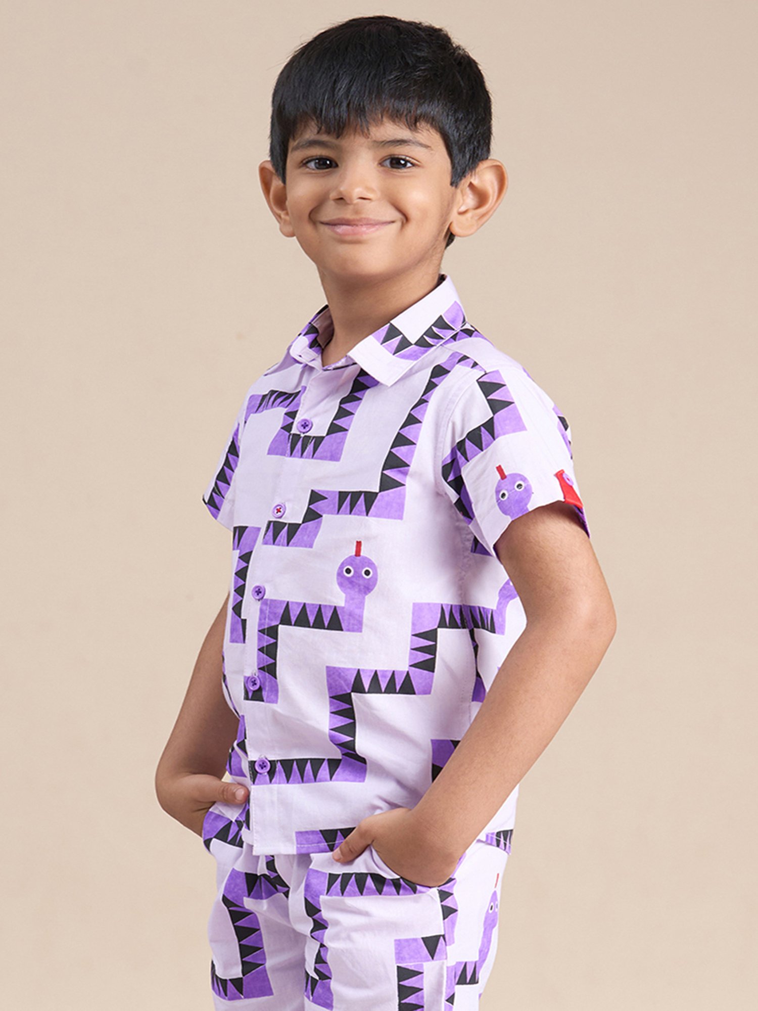 Lil Drama Kids Purple Printed Shirt