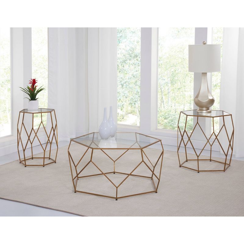 Roxy Hexagonal Chairside End Table Glass Gold - Steve Silver Co.