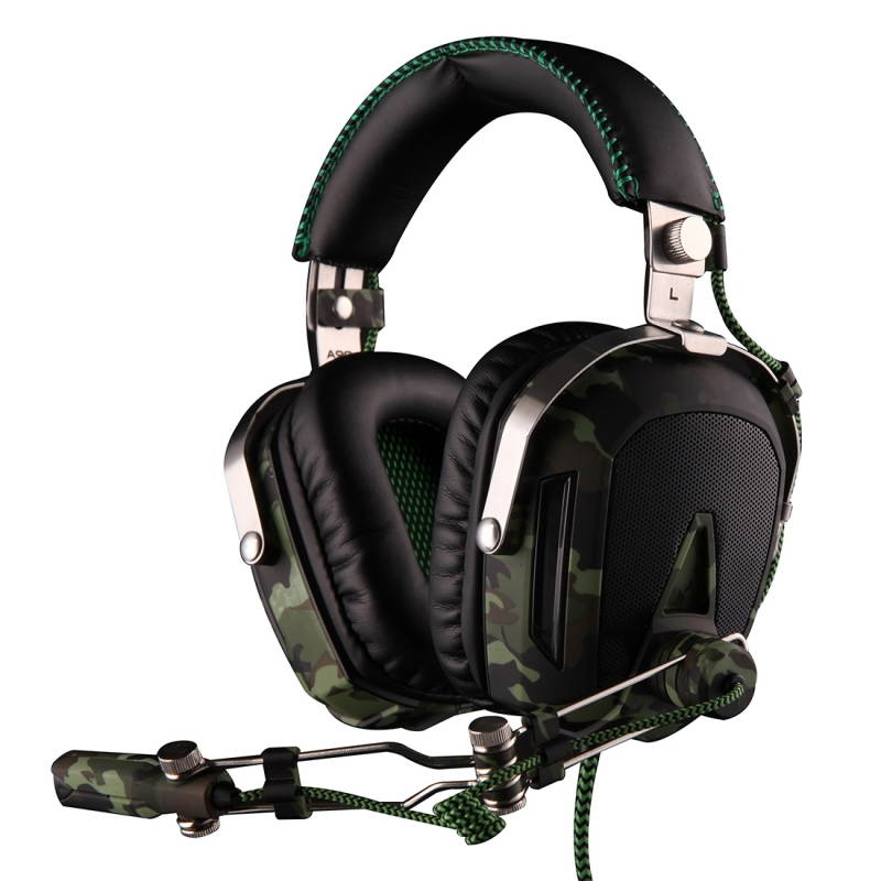 A90 USB Gaming Headset 7.1 Channel Wired Headphone with Wire Control + Mic + Color Changing Breathing Light for PC, Laptop (Black+Army Green)