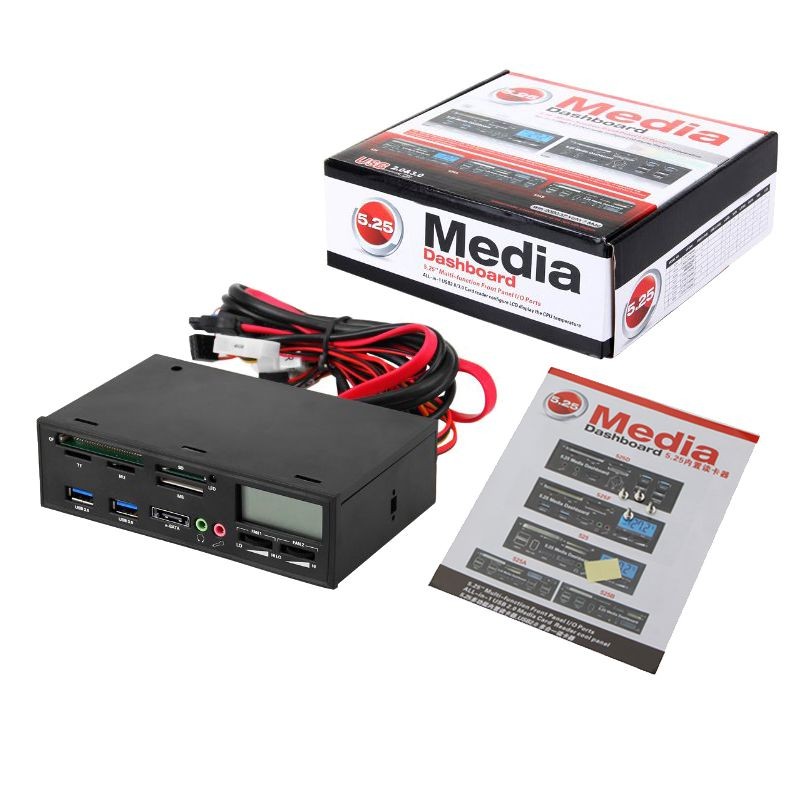 5.25" Media Dashboard Multi-function USB 2.0 SD,CF,MS,XD TF M2 Card Reader w/ eSATA,2x USB3.0,fan speed controller,LED display