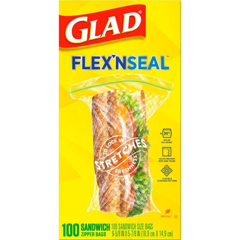Glad Flex'N Seal + Food Storage Plastic Sandwich Bags - 100ct
